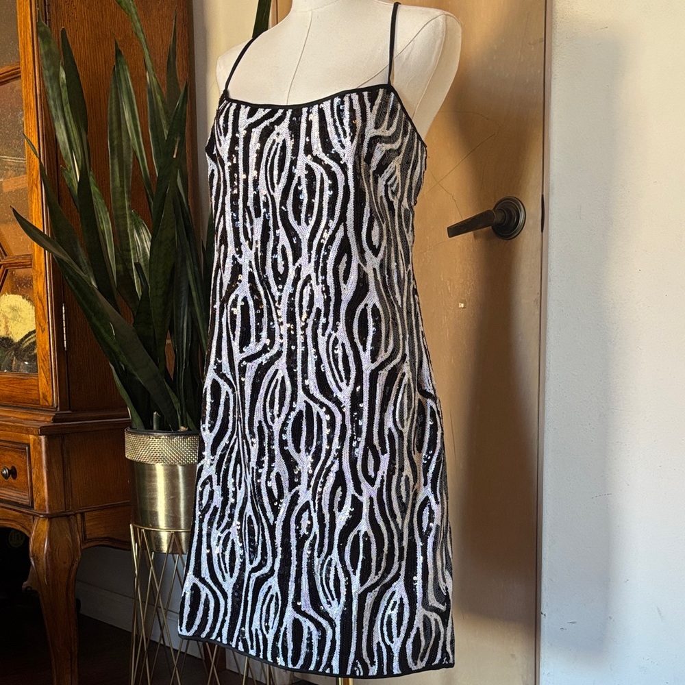 Black and White Sequin A-Line Skirt Laundry By Shelli Segal